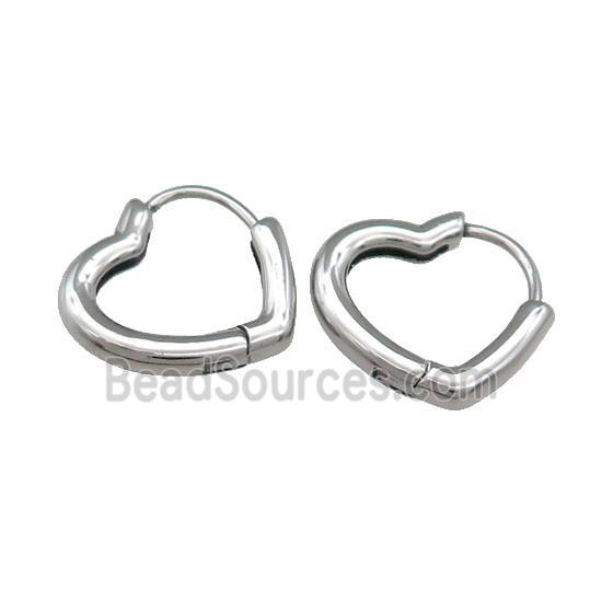 Stainless Steel Hoop Earrings Heart Antique Silver