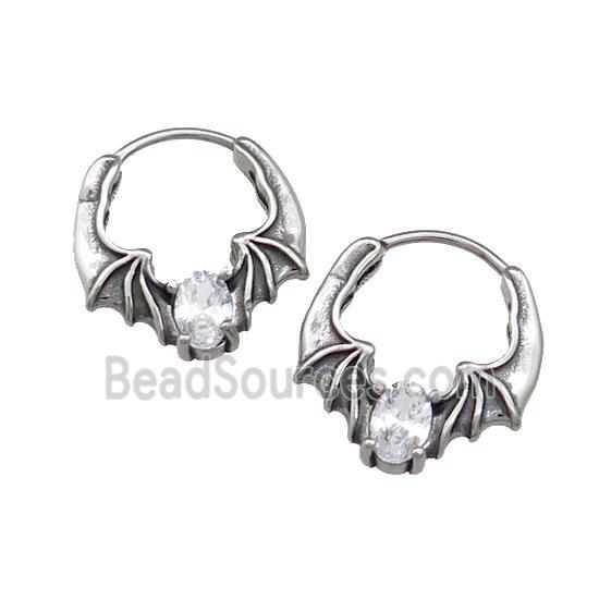 Stainless Steel Hoop Earrings Pave Rhinestone Antique Silver