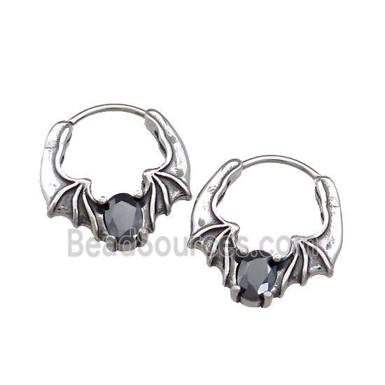 Stainless Steel Hoop Earrings Pave Rhinestone Antique Silver