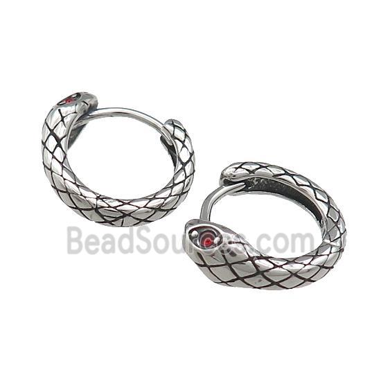 Stainless Steel Hoop Earrings Pave Rhinestone Snake Antique Silver