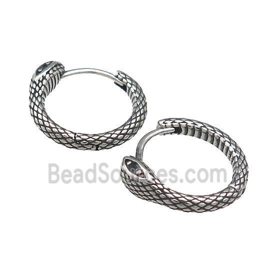 Stainless Steel Hoop Earrings Pave Rhinestone Snake Antique Silver