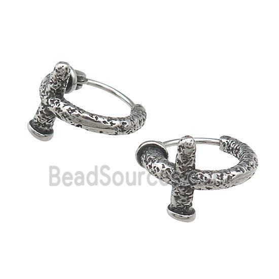 Stainless Steel Hoop Earrings Cross Antique Silver