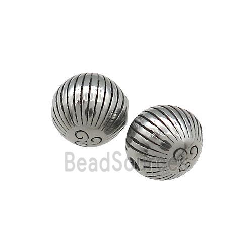 Stainless Steel Beads Round Antique Silver