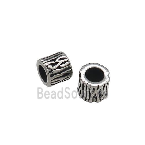 Stainless Steel Column Beads Tube Large Hole Antique Silver