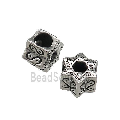 Stainless Steel Star Beads Large Hole Antique Silver