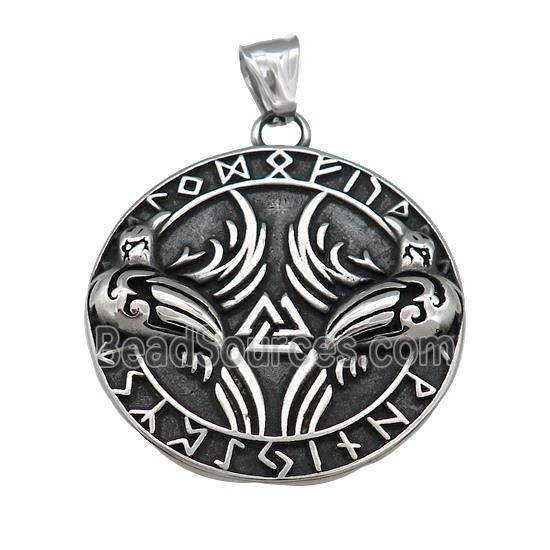 Stainless Steel Pendant Viking Stamp Circle Antique Silver