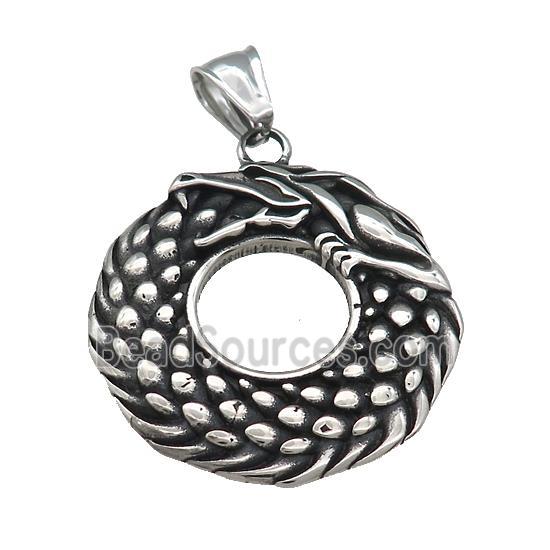 Stainless Steel Pendants Viking Dragons Circle Antique Silver