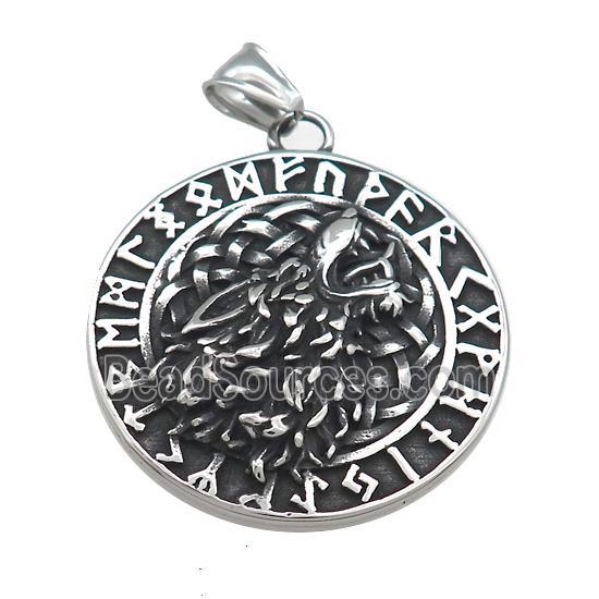 Stainless Steel Pendants Totem Charms Wolf Circle Antique Silver