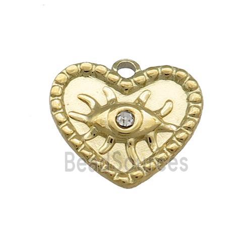 Stainless Steel Heart Pendant With Evil Eye Pave Rhinestone Gold Plated