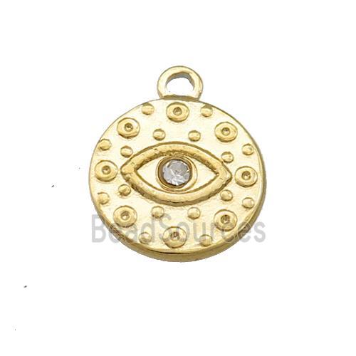 Stainless Steel Circle Pendants With Evil Eye Pave Rhinestone Gold Plated