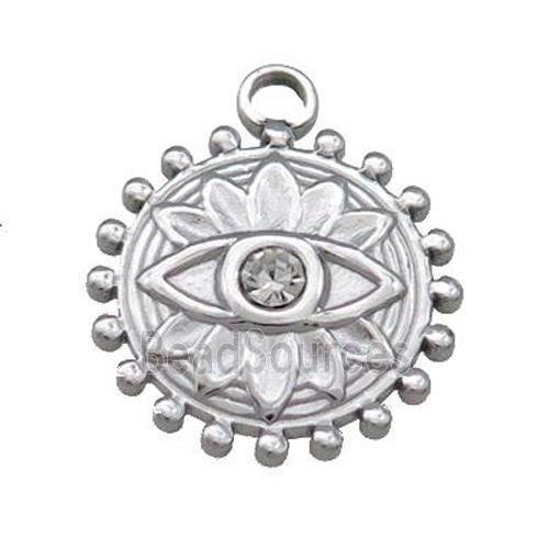 Raw Stainless Steel Circle Pendants With Evil Eye Pave Rhinestone