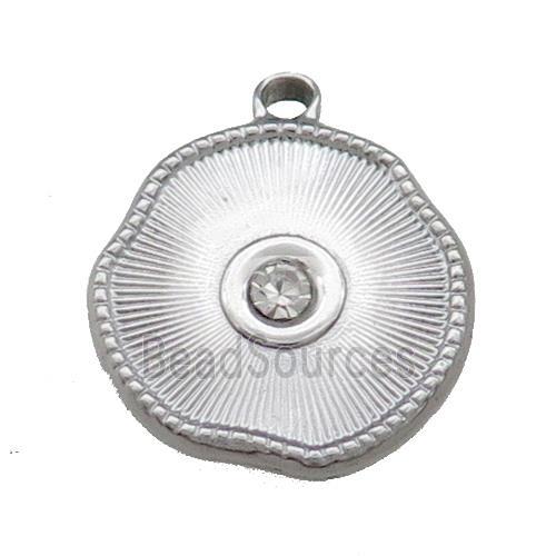 Raw Stainless Steel Sunburst Pendant Pave Rhinestone Circle