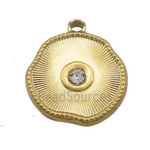 Stainless Steel Sunburst Pendant Pave Rhinestone Gold Plated Circle