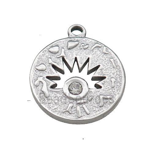 Raw Stainless Steel Sunburst Charms Pendant Pave Rhinestone Circle