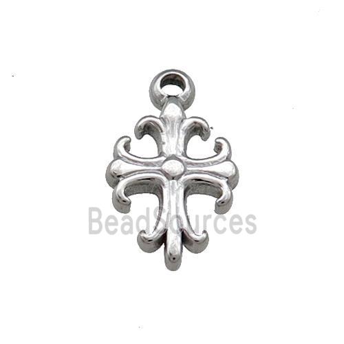 Raw Stainless Steel Cross Pendant Fleur de Lis