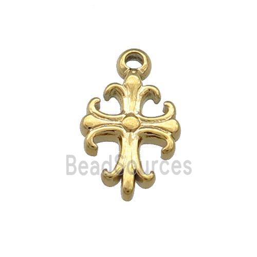 Stainless Steel Cross Pendant Fleur de Lis Gold Plated