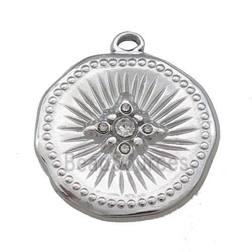 Raw Stainless Steel Sunburst Charms Pendant Pave Rhinestone