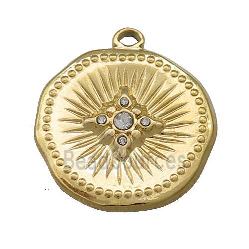 Stainless Steel Sunburst Charms Pendant Pave Rhinestone Gold Plated