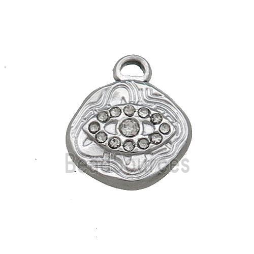 Raw Stainless Steel Eye Charms Pendant Pave Rhinestone