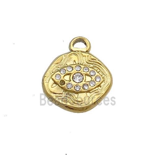 Stainless Steel Eye Charms Pendant Pave Rhinestone Gold Plated