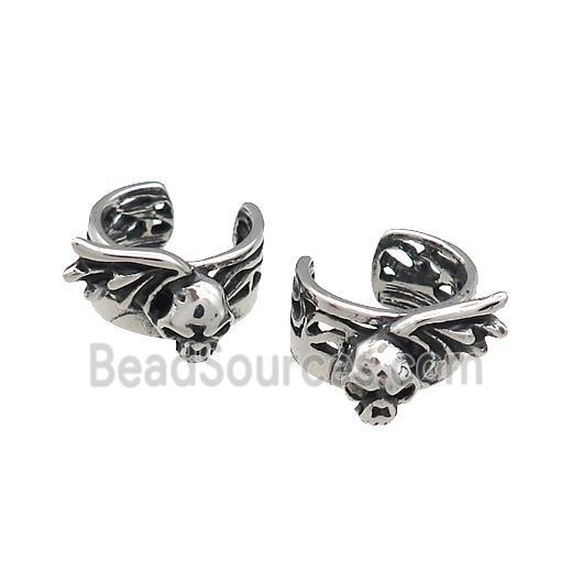 Stainless Steel Clip Earrings Skull Antique Silver