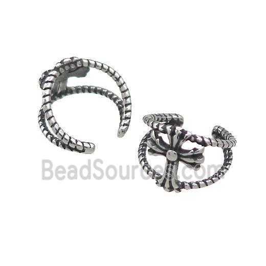 Stainless Steel Clip Earrings Cross ntique Silver