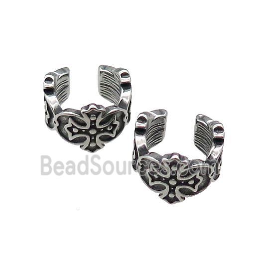 Stainless Steel Clip Earrings Cross Antique Silver