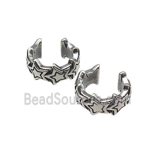 Stainless Steel Clip Earrings Star Antique Silver