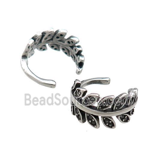 Stainless Steel Clip Earrings Leaf Antique Silver