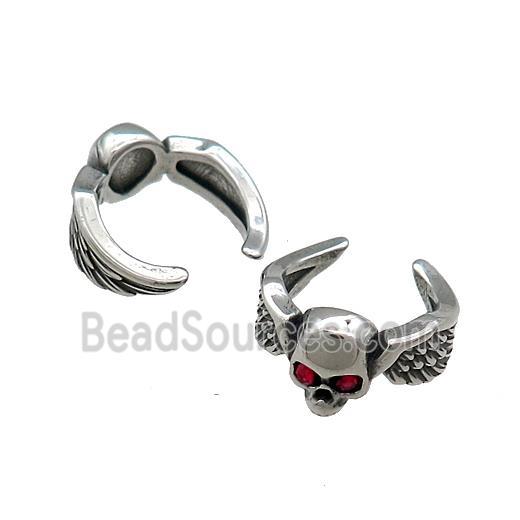 Stainless Steel Clip Earrings Skull Antique Silver