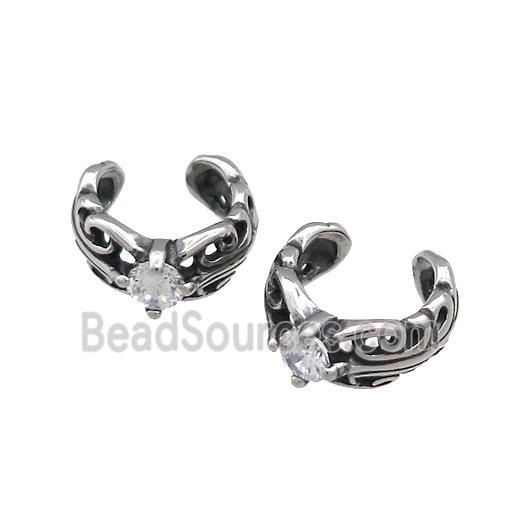 Stainless Steel Clip Earrings Pave Rhinestone Antique Silver