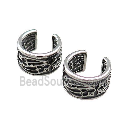 Stainless Steel Clip Earrings Antique Silver