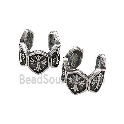 Stainless Steel Clip Earrings Fleur De Lis Antique Silver