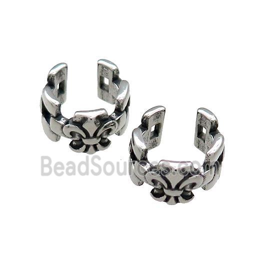 Stainless Steel Clip Earrings Fleur De Lis Antique Silver