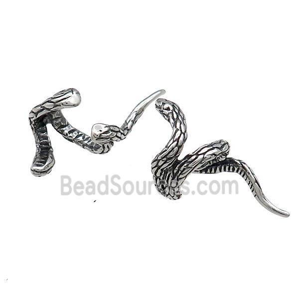 Stainless Steel Clip Earrings Snake Antique Silver