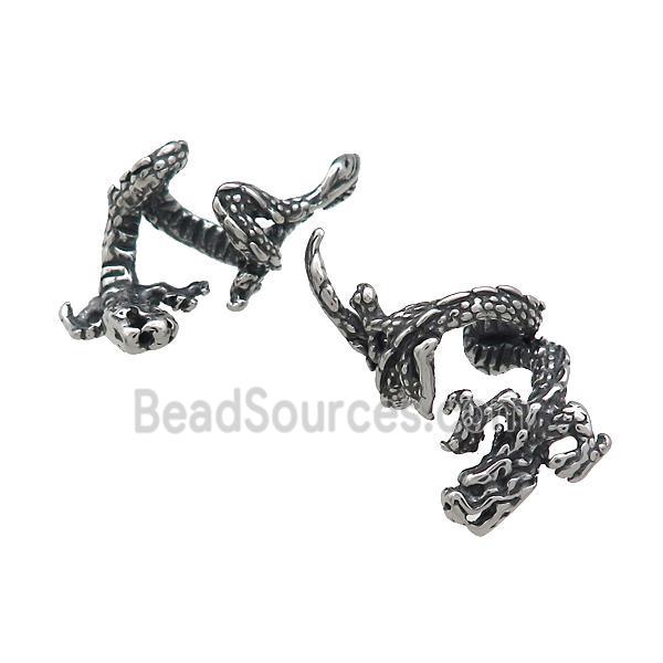 Stainless Steel Clip Earrings Dragon Antique Silver