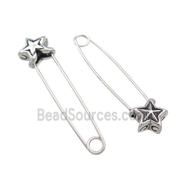 Stainless Steel Safety Pins Star Antique Silver