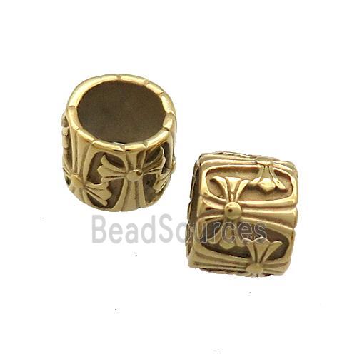 Stainless Steel Tube Beads Cross Large Hole Gold Plated