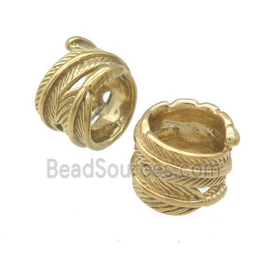 Stainless Steel Beads Feather Large Hole Gold Plated