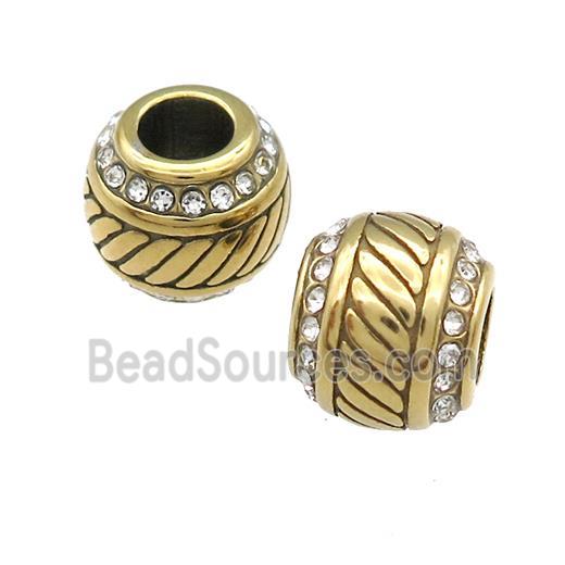 Stainless Steel Round Beads Pave Rhinestone Gold Plated