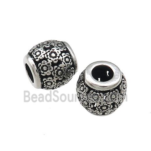 Titanium Steel Barrel Beads Large Hole Hollow Antique Silver