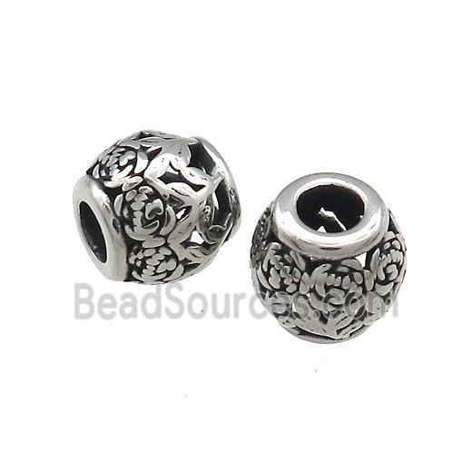 Titanium Steel Barrel Beads Large Hole Hollow Antique Silver