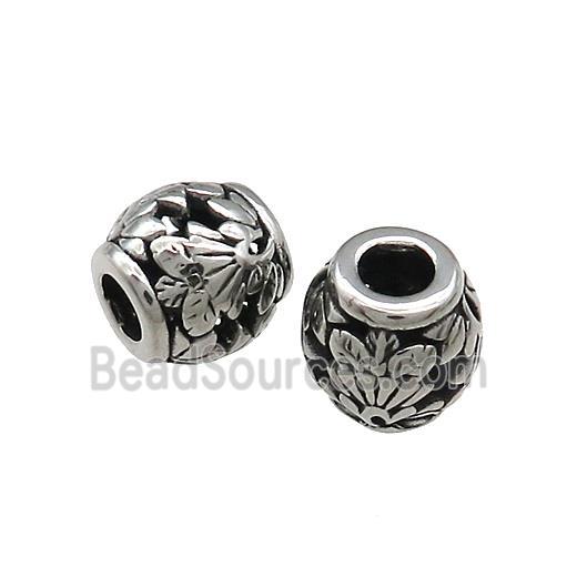 Titanium Steel Barrel Beads Large Hole Hollow Antique Silver