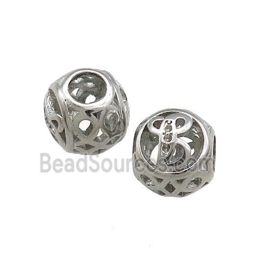 Raw Titanium Steel Round Beads Letter-B Large Hole Hollow