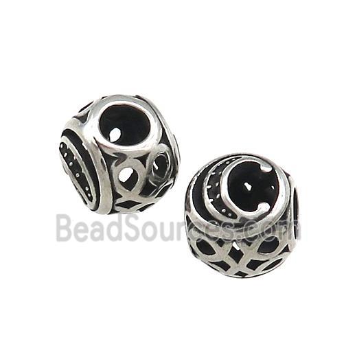 Titanium Steel Round Beads Letter-C Large Hole Hollow Antique Silver