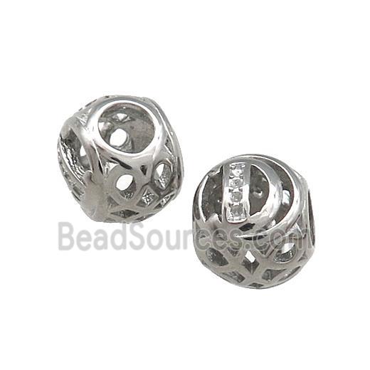 Raw Titanium Steel Round Beads Letter-D Large Hole Hollow