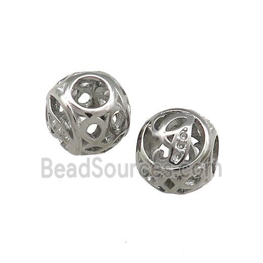 Raw Titanium Steel Round Beads Letter-G Large Hole Hollow