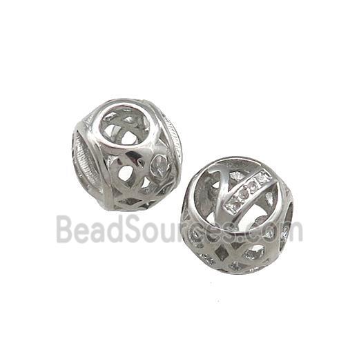 Raw Titanium Steel Round Beads Letter-V Large Hole Hollow