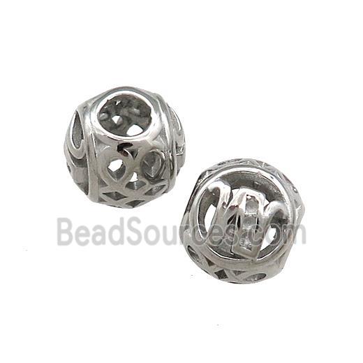 Raw Titanium Steel Round Beads Letter-W Large Hole Hollow