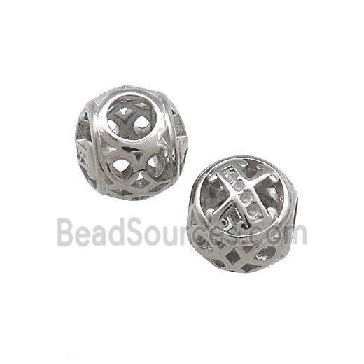 Raw Titanium Steel Round Beads Letter-X Large Hole Hollow